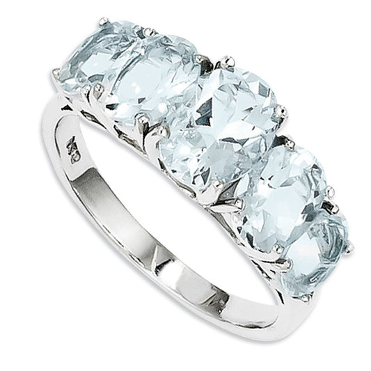 Oval Aquamarine Five Stone Ring in Sterling Silver - Size 7