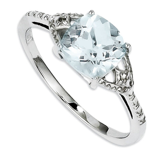 7.0mm Princess-Cut Aquamarine and Natural Diamond Accent Ring in Sterling Silver - Size 7