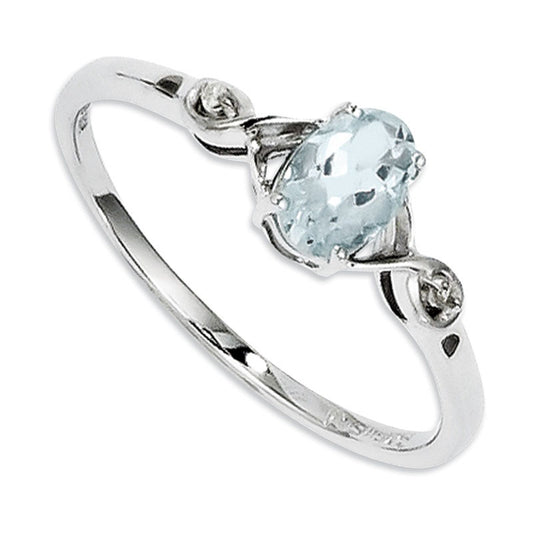 Oval Aquamarine and Natural Diamond Accent Promise Ring in Sterling Silver