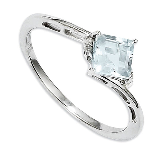 5.0mm Princess-Cut Aquamarine and Natural Diamond Accent Promise Ring in Sterling Silver