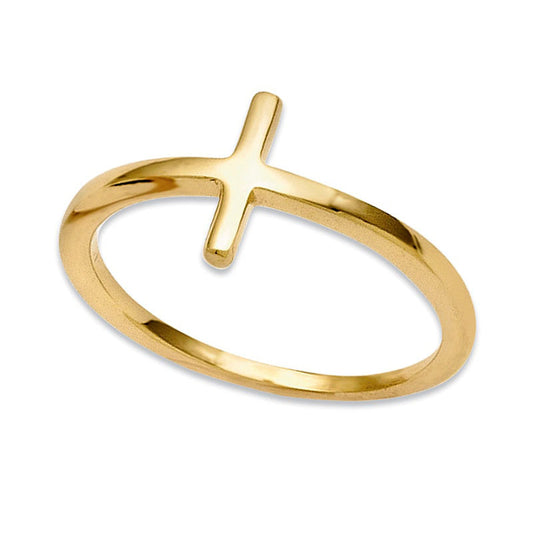 Ladies' Sideways Cross Ring in Solid 14K Gold - Size 7