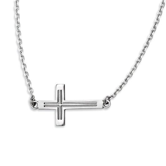 Sideways Cutout Cross Necklace in 14K White Gold - 19"