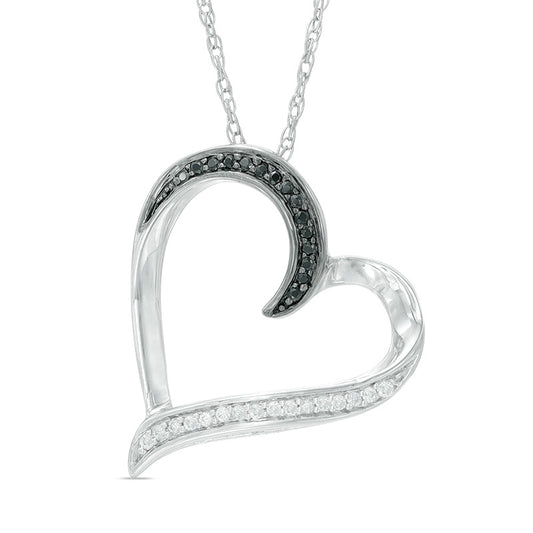 0.13 CT. T.W. Enhanced Black and White Natural Diamond Tilted Heart Pendant in Sterling Silver