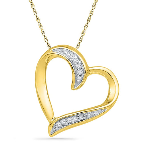 Natural Diamond Accent Tilted Heart Pendant in 10K Yellow Gold