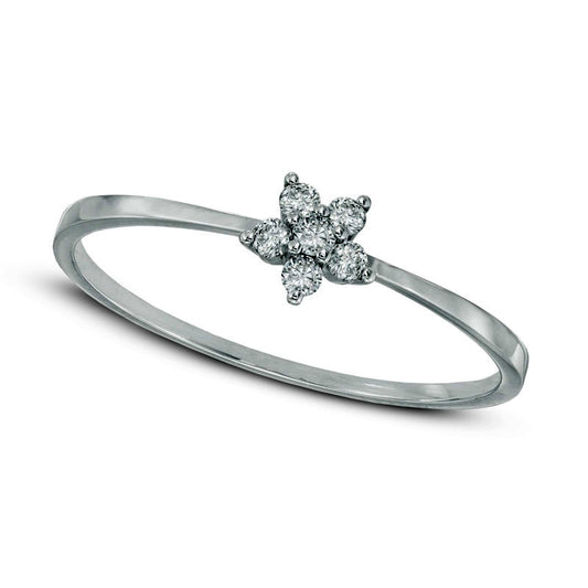 0.10 CT. T.W. Natural Diamond Flower Ring in Solid 14K White Gold