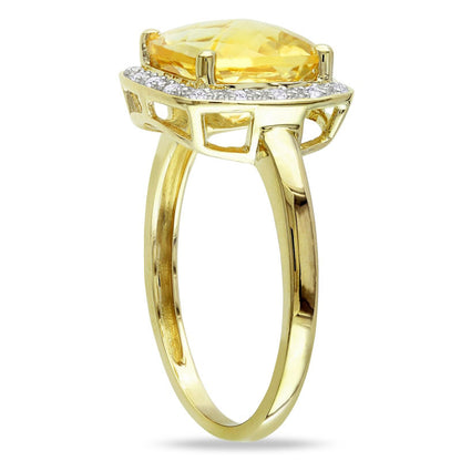 9.0mm Cushion-Cut Citrine and Natural Diamond Accent Frame Ring in Solid 10K Yellow Gold