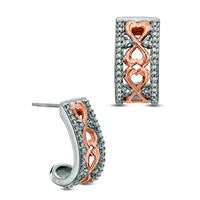 0.25 CT. T.W. Diamond Heart Infinity Tower J-Hoop Earrings in Sterling Silver with Rose Rhodium
