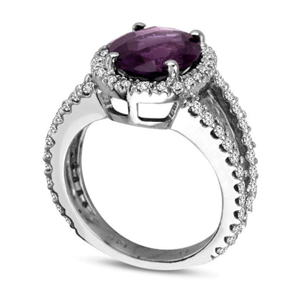 Oval Amethyst and 0.88 CT. T.W. Natural Diamond Ring in Solid 14K White Gold