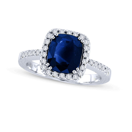 Your Stone Your Story™ Cushion-Cut Blue Sapphire and 0.25 CT. T.W. Natural Diamond Frame Ring in Solid 14K White Gold