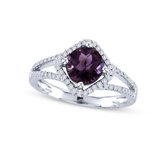 7.0mm Amethyst and 0.25 CT. T.W. Natural Diamond Ring in Solid 14K White Gold