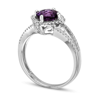 7.0mm Amethyst and 0.25 CT. T.W. Natural Diamond Ring in Solid 14K White Gold