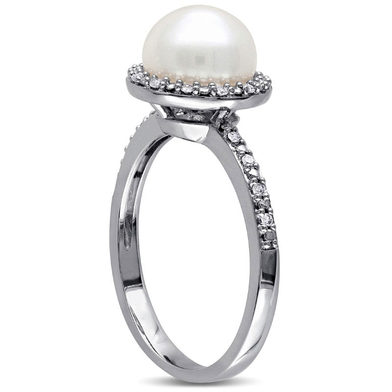 8.0 - 8.5mm Cultured Freshwater Pearl and 0.10 CT. T.W. Natural Diamond Frame Ring in Sterling Silver