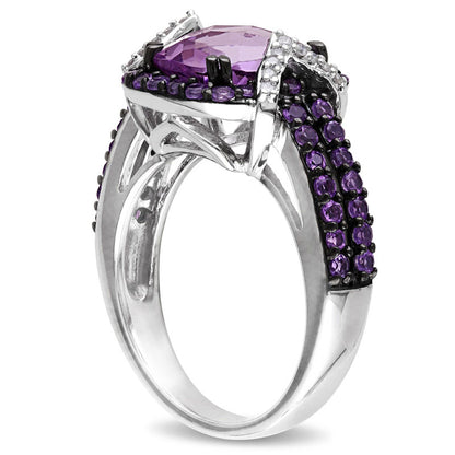 Cushion-Cut Amethyst and 0.17 CT. T.W. Natural Diamond Ring in Sterling Silver with Black Rhodium