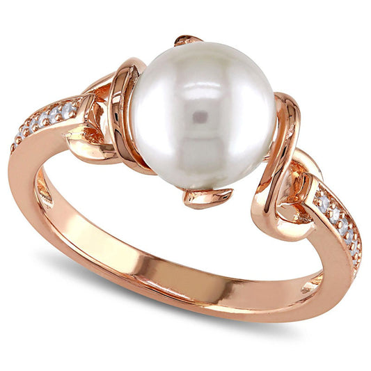 8.0 - 8.5mm Cultured Freshwater Pearl and 0.05 CT. T.W. Natural Diamond Ring in Rose Rhodium Sterling Silver