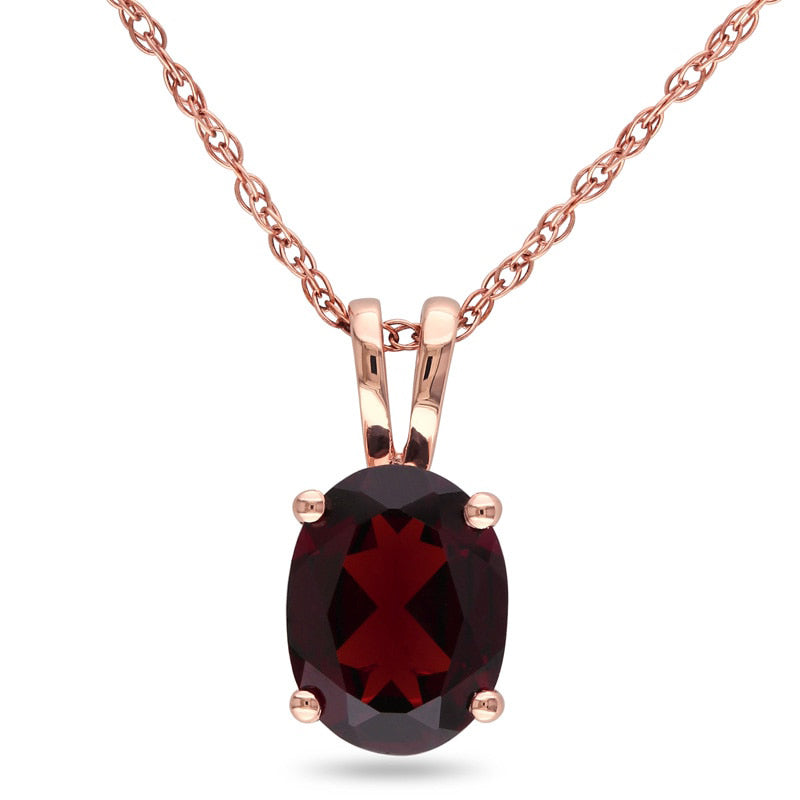 Oval Garnet Pendant in 10K Rose Gold - 17"