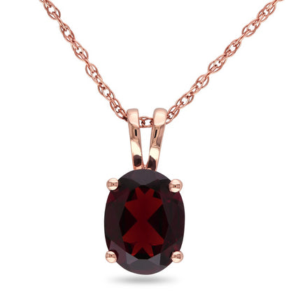 Oval Garnet Pendant in 10K Rose Gold - 17"