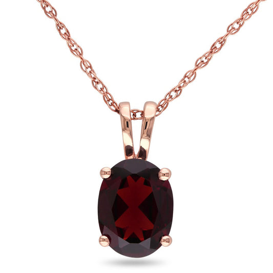 Oval Garnet Pendant in 10K Rose Gold - 17"