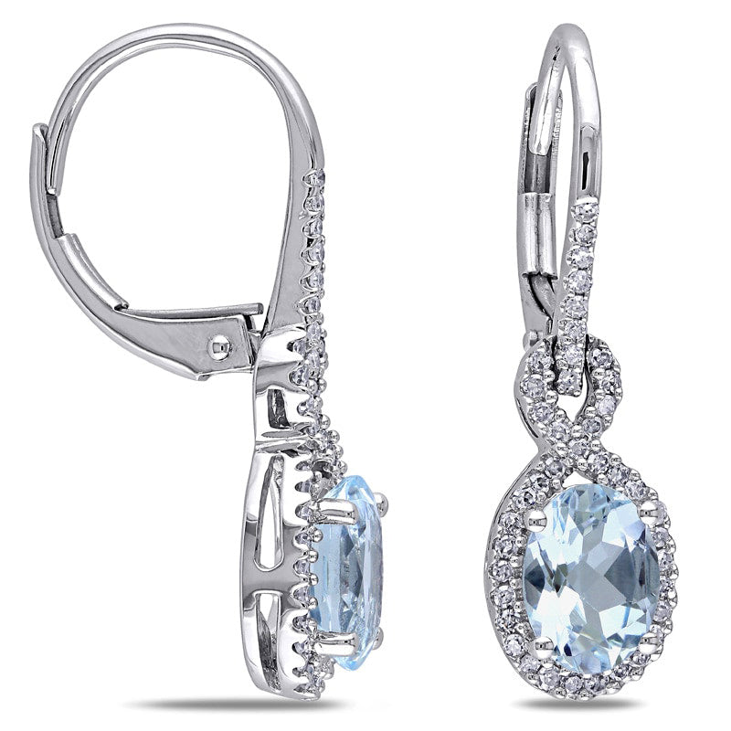 Oval Aquamarine and 0.25 CT. T.W. Diamond Drop Earrings in 10K White Gold