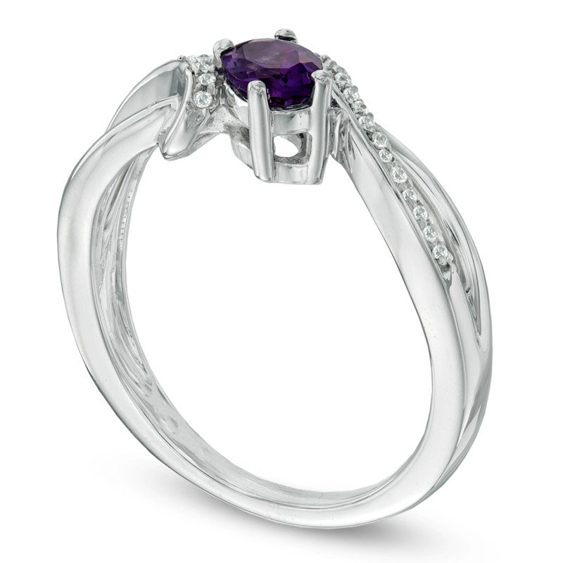 Oval Amethyst and 0.10 CT. T.W. Natural Diamond Split Shank Ring in Sterling Silver