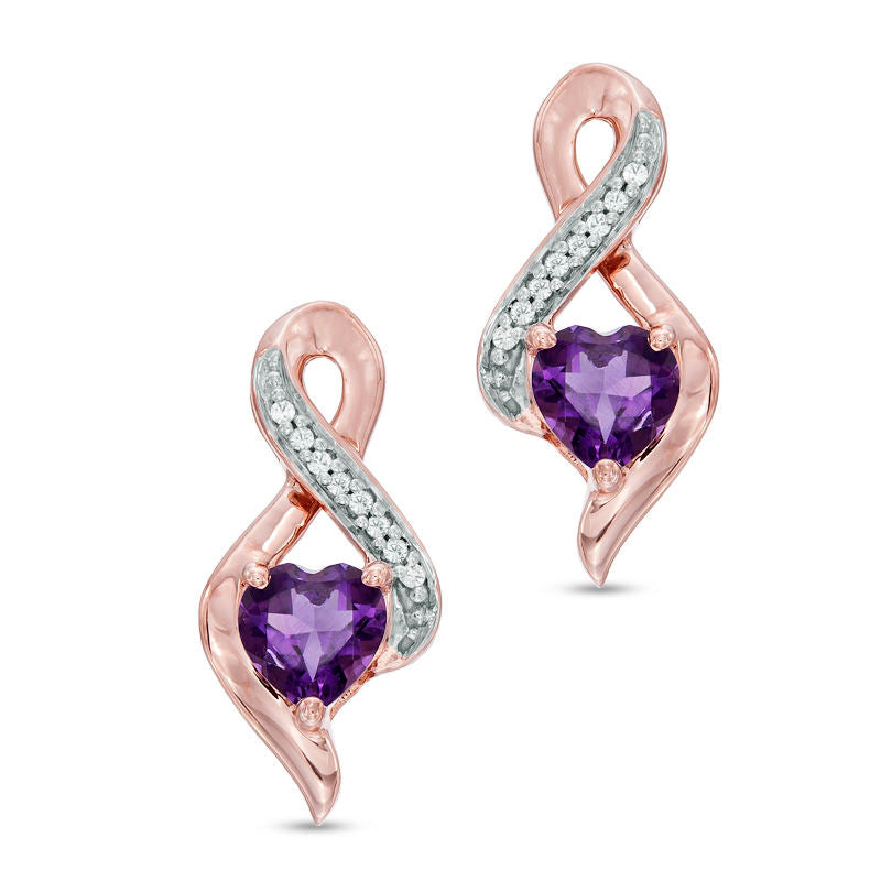 5.0mm Heart-Shaped Amethyst and Diamond Accent Infinity Drop Earrings in 10K Rose Gold