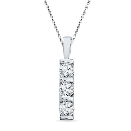 Lab-Created White Sapphire Three Stone Pendant in Sterling Silver
