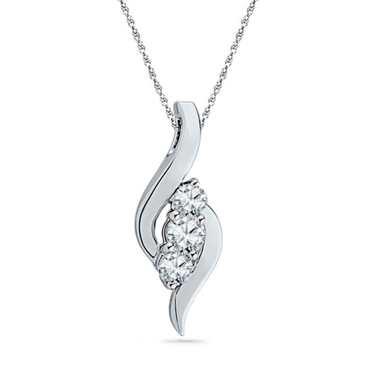 Lab-Created White Sapphire Three Stone Bypass Pendant in Sterling Silver