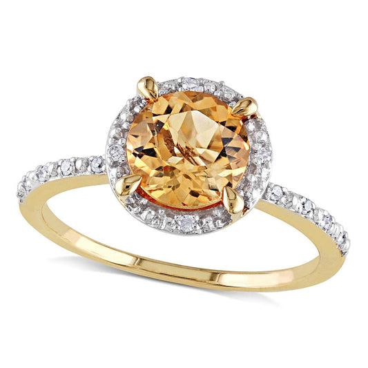 7.0mm Citrine and Natural Diamond Accent Frame Ring in Solid 10K Yellow Gold