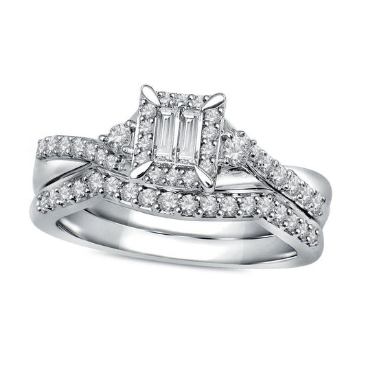 0.50 CT. T.W. Baguette Natural Diamond Rectangle Frame Bridal Engagement Ring Set in Solid 10K White Gold