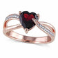 7.0mm Heart-Shaped Garnet and Natural Diamond Accent Engagement Ring in Solid 10K Rose Gold