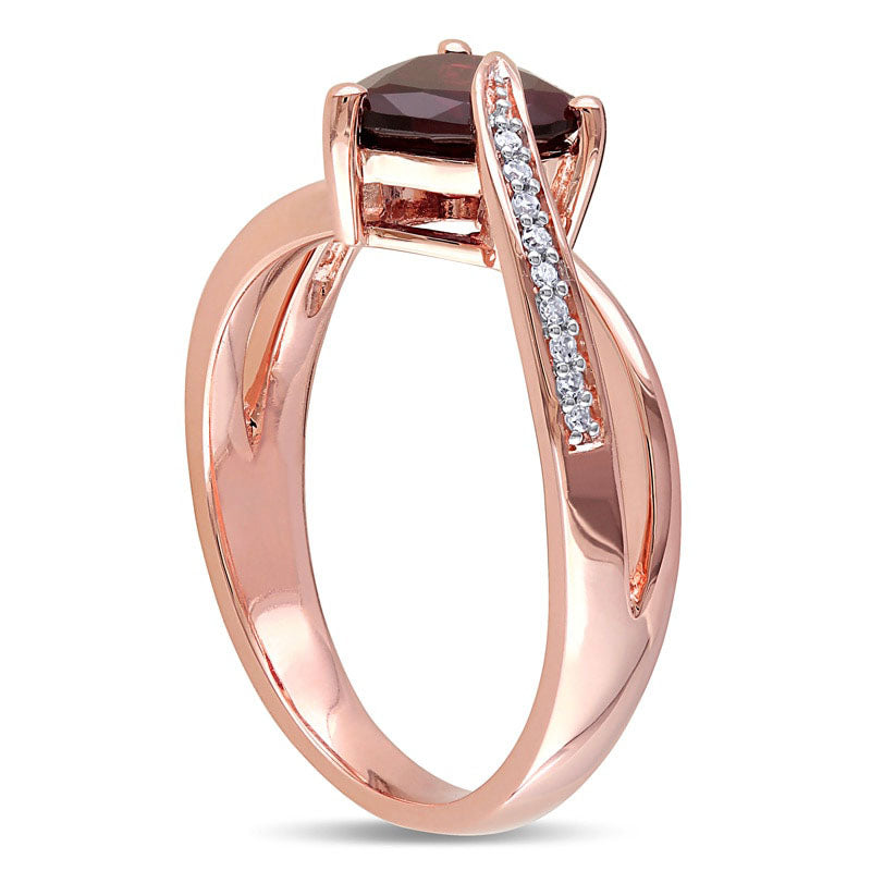 7.0mm Heart-Shaped Garnet and Natural Diamond Accent Engagement Ring in Solid 10K Rose Gold