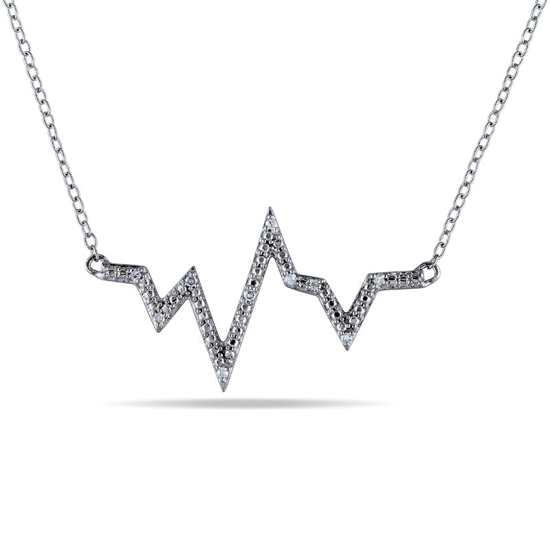 Natural Diamond Accent Heartbeat Necklace in Sterling Silver