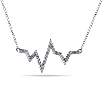 Natural Diamond Accent Heartbeat Necklace in Sterling Silver