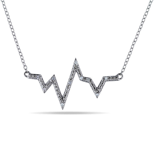 Natural Diamond Accent Heartbeat Necklace in Sterling Silver