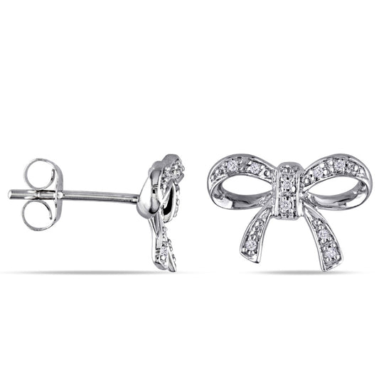 Diamond Accent Bow Stud Earrings in 10K White Gold