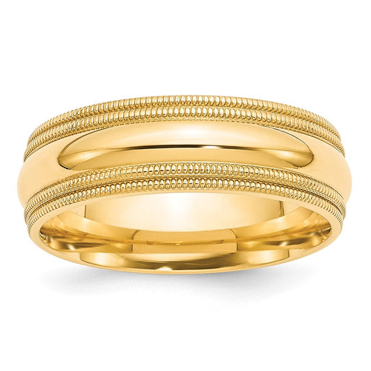 Solid 10K Yellow Gold 7mm Double Milgrain Comfort Fit Men's/Women's Wedding Band Ring Size 12
