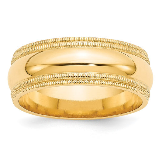 Solid 10K Yellow Gold 8mm Double Milgrain Comfort Fit Men's/Women's Wedding Band Ring Size 14