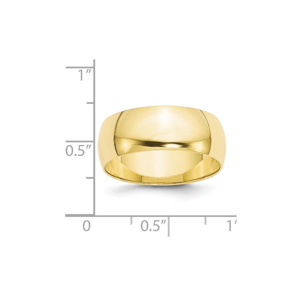 Solid 10K Yellow Gold 8mm Light Weight Half Round Men's/Women's Wedding Band Ring Size 10