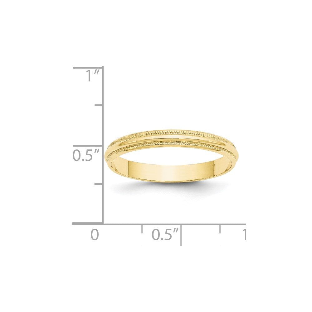 Solid 10K Yellow Gold 3mm Light Weight Milgrain Half Round Men's/Women's Wedding Band Ring Size 9