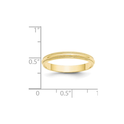 Solid 10K Yellow Gold 3mm Light Weight Milgrain Half Round Men's/Women's Wedding Band Ring Size 9