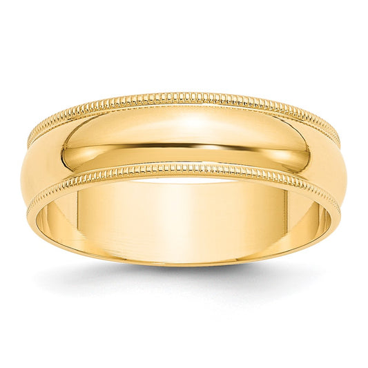 Solid 10K Yellow Gold 6mm Light Weight Milgrain Half Round Men's/Women's Wedding Band Ring Size 6.5