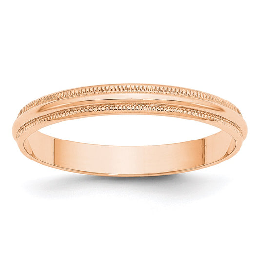 Solid 10K Yellow Gold Rose Gold 3mm Light Weight Milgrain Half Round Men's/Women's Wedding Band Ring Size 11.5