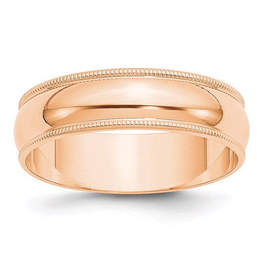 Solid 10K Yellow Gold Rose Gold 6mm Light Weight Milgrain Half Round Men's/Women's Wedding Band Ring Size 12