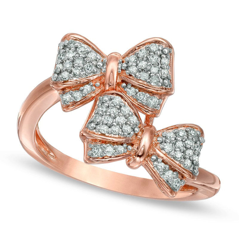 0.25 CT. T.W. Natural Diamond Double Bow Ring in Sterling Silver and Solid 14K Rose Gold Plate