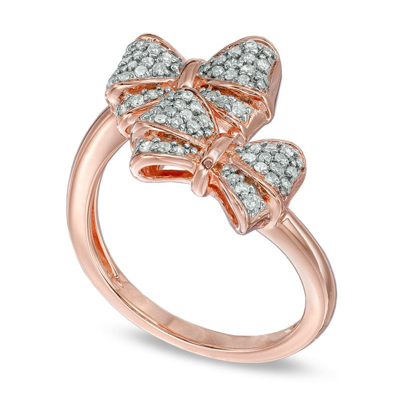 0.25 CT. T.W. Natural Diamond Double Bow Ring in Sterling Silver and Solid 14K Rose Gold Plate