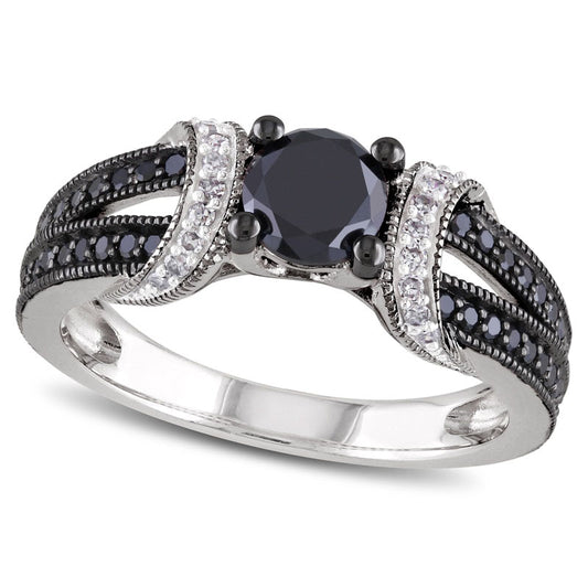 1.0 CT. T.W. Enhanced Black and White Natural Diamond Station Engagement Ring in Sterling Silver