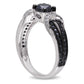 1.0 CT. T.W. Enhanced Black and White Natural Diamond Station Engagement Ring in Sterling Silver