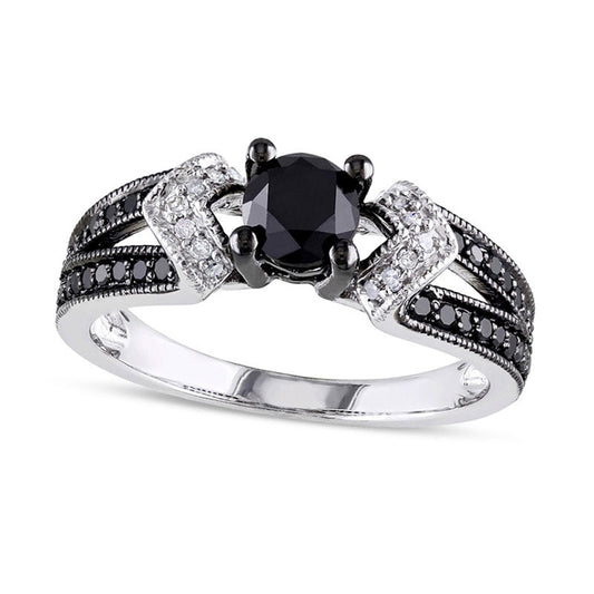 1.0 CT. T.W. Enhanced Black and White Natural Diamond Split Shank Engagement Ring in Sterling Silver