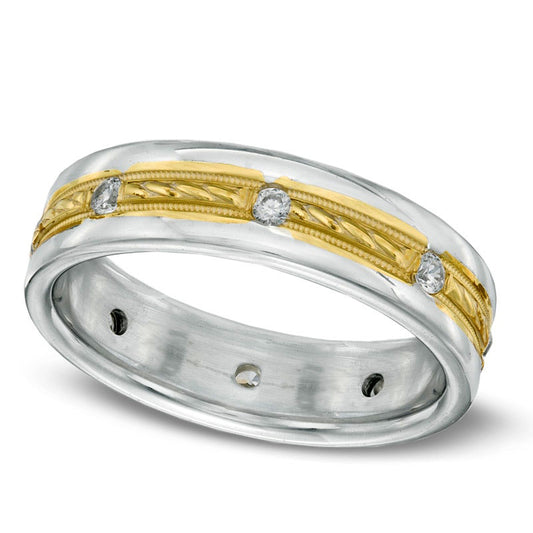 Men's 0.25 CT. T.W. Natural Diamond Braid Wedding Band in Solid 14K Two-Tone Gold
