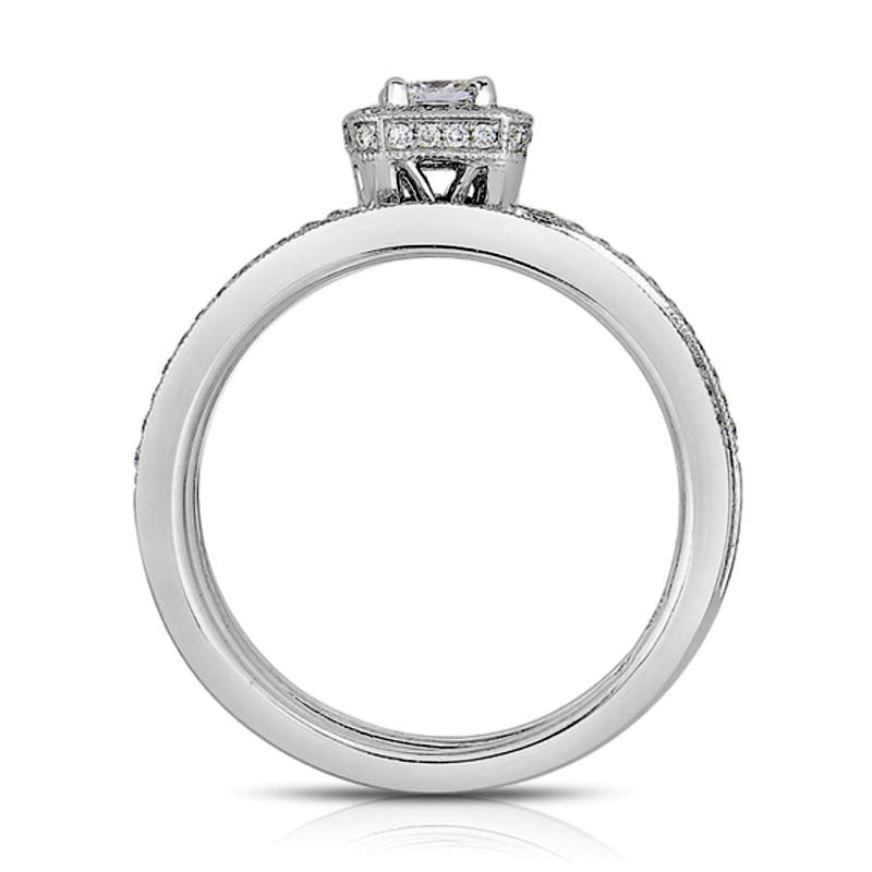 0.75 CT. T.W. Princess-Cut Natural Diamond Split Shank Three Piece Bridal Engagement Ring Set in Solid 14K White Gold