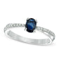 Oval Blue Sapphire and Natural Diamond Accent Engagement Ring in Sterling Silver